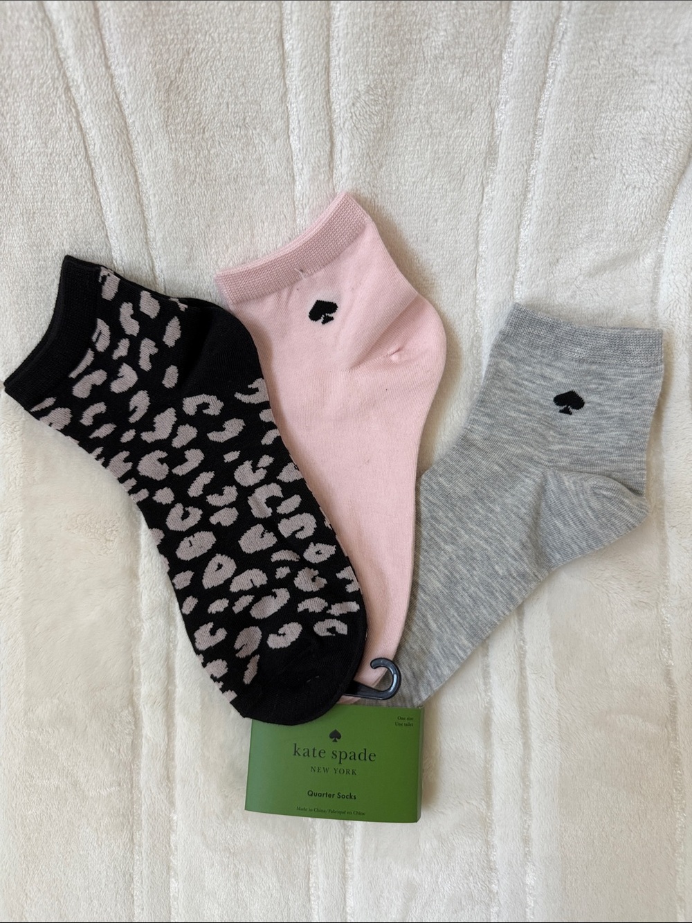 Kate Spade New York Black Leopard, Light Pink & Gray Quarter Socks - 3 Pairs